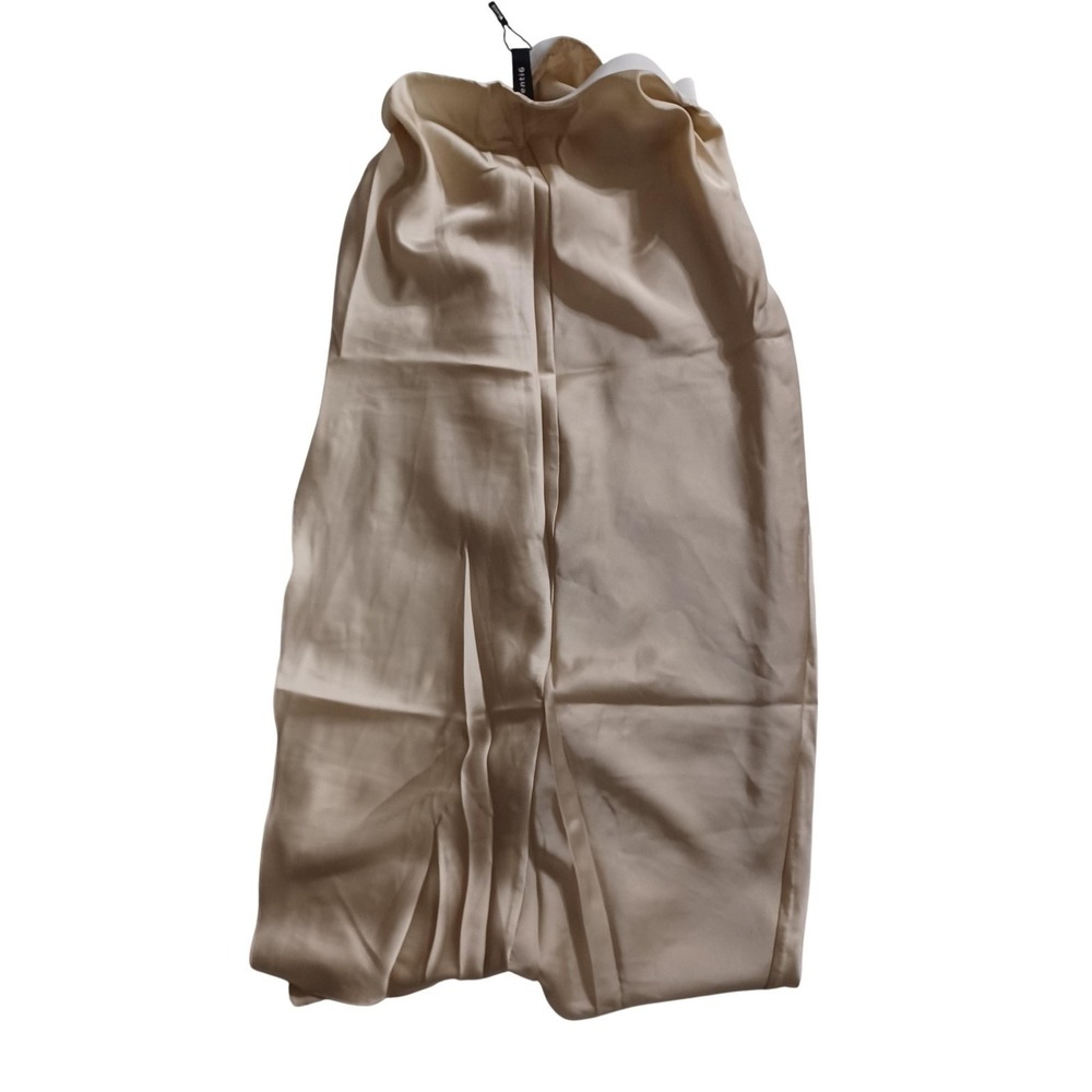 Venti6 Skirt Womens M Beige Satin Midi Elastic Waist Side Ruffle 65162 Italy NWT